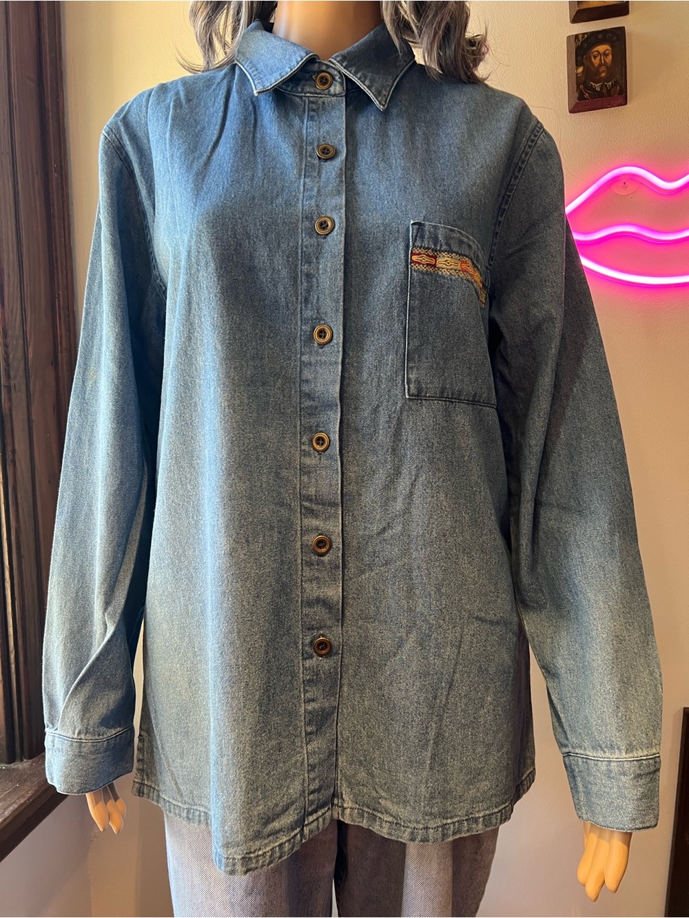Women's Denim Button-Up Blouse - Blue